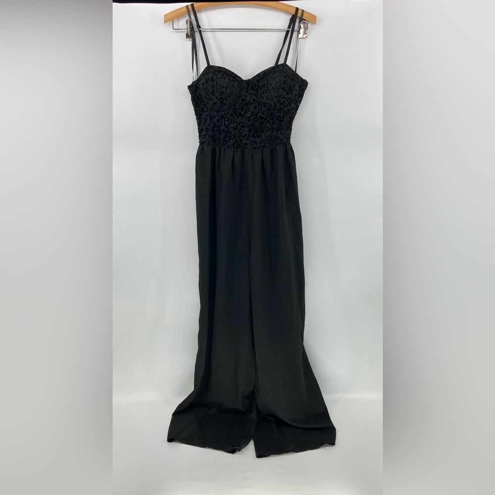 Band of the Free Black Velvet Bustier Wide Leg Jumpsuit Size Small
